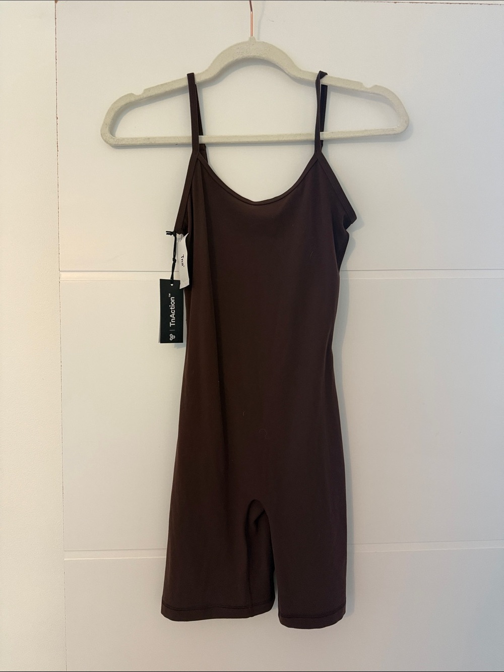 TNA Chocolate Brown Stretch Slip Romper with Thin Straps